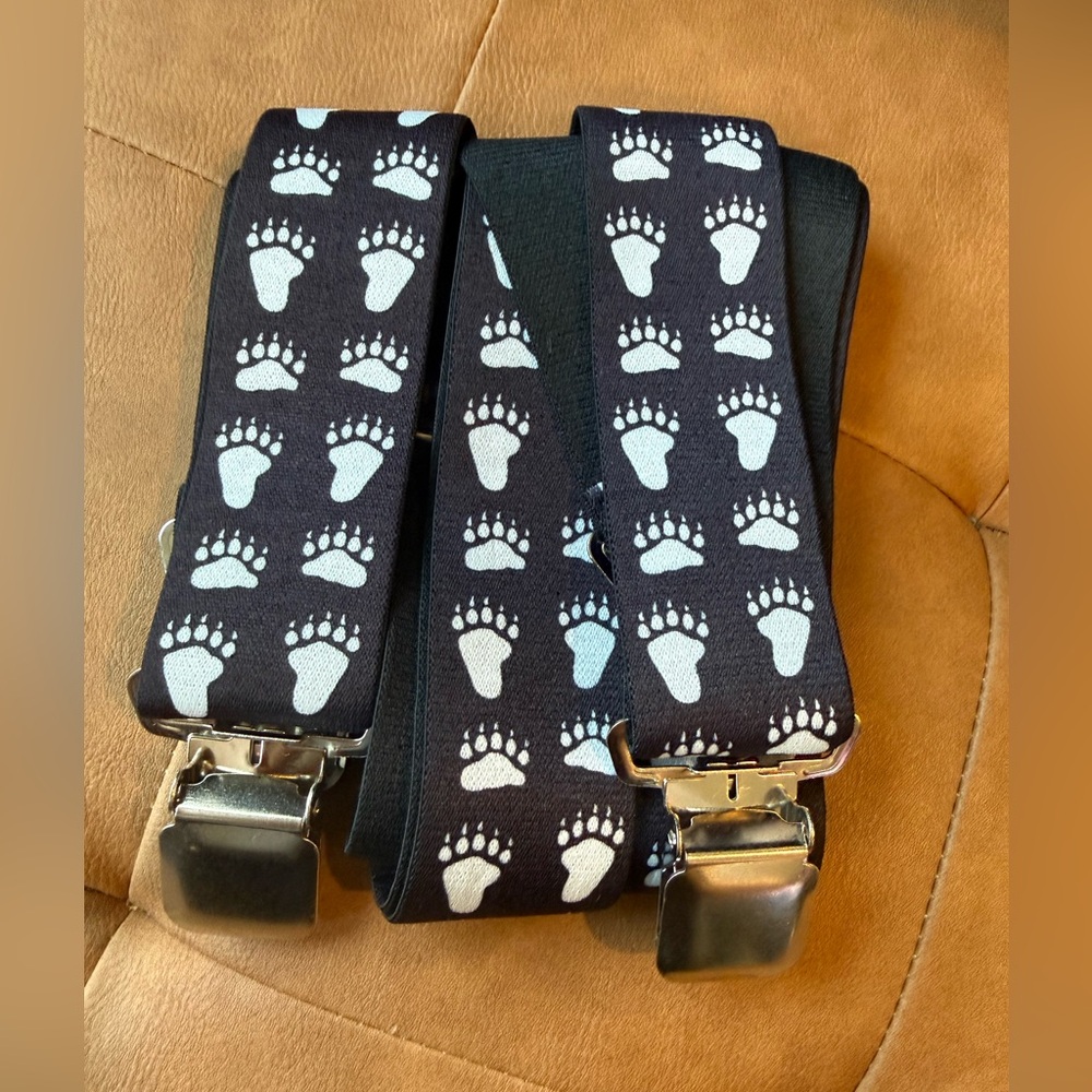 Black Suspenders with White Paw Prints